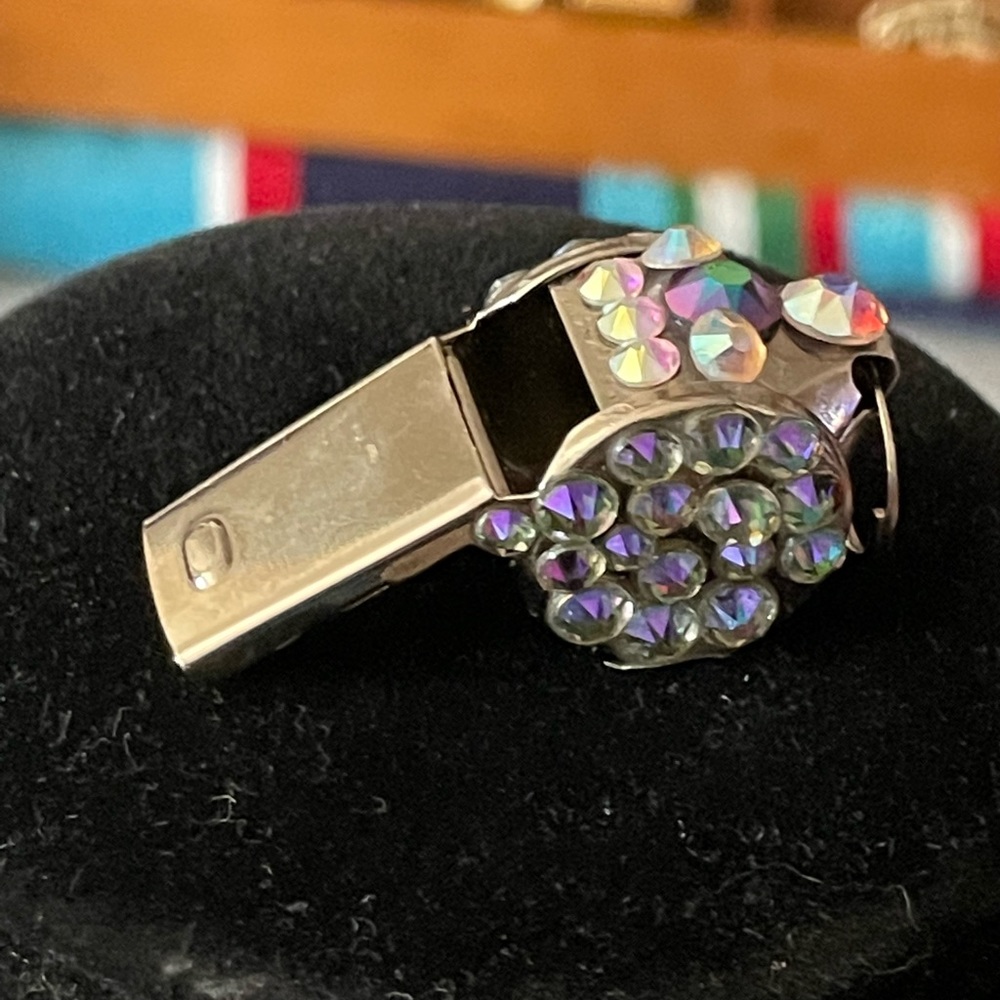 Swarovski Crystal covered vintage silver whistle